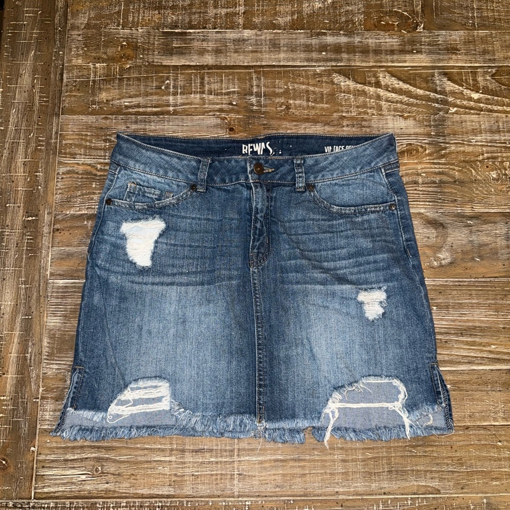 Rewash Blue Distressed Denim Mini Skirt